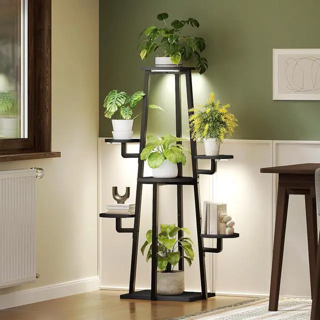 Alt view image 3 of 7 - Plant Stand Indoor with Grow Lights, 7-Tier Plant Shelf | for Multiple Indoor Plants, 47.2"Corner Plant Stand Organizer with Metal Frame, for Living Room, Balcony, Patio