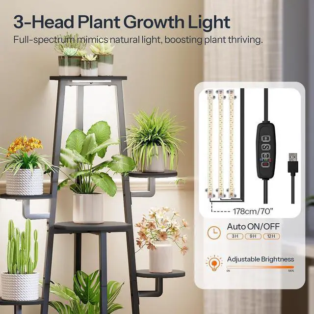Alt view image 5 of 7 - Plant Stand Indoor with Grow Lights, 7-Tier Plant Shelf | for Multiple Indoor Plants, 47.2"Corner Plant Stand Organizer with Metal Frame, for Living Room, Balcony, Patio