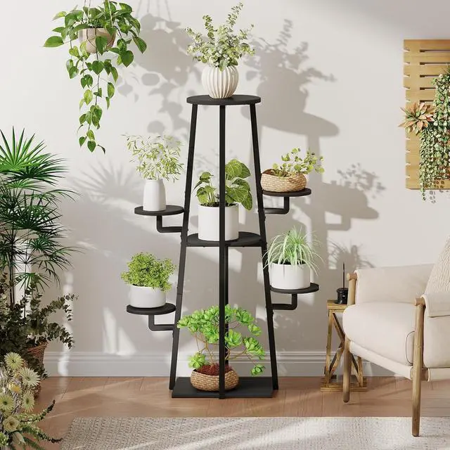 Alt view image 6 of 7 - Plant Stand Indoor with Grow Lights, 7-Tier Plant Shelf | for Multiple Indoor Plants, 47.2"Corner Plant Stand Organizer with Metal Frame, for Living Room, Balcony, Patio
