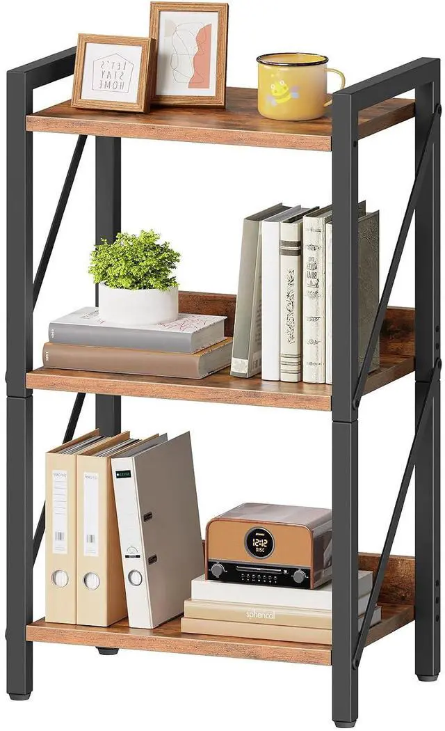 Main image of Bookshelf, 3-Tier Industrial Bookcase, Book Shelf Storage Organizer, Small Bookshelf with Metal Frame for Living Room, Bedroom, Home Office, Kitchen, Rustic Brown and Black BF71SJ01