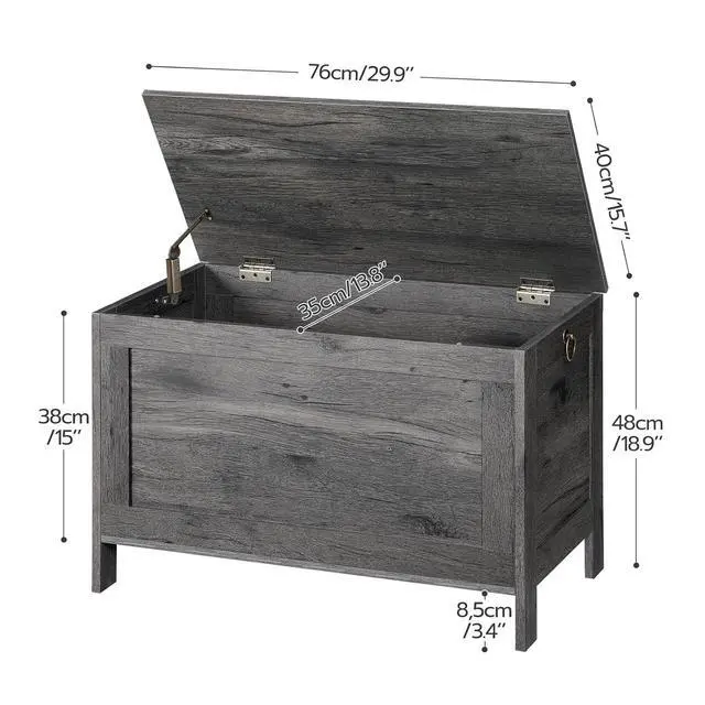 Alt view image 5 of 7 - Toy Box, Retro Wooden Look Storage Chest with Safety Hinge, Entryway Storage Bench Supports 220 lb, 29.9 x 15.7 x 18.9 Inches Toy Chest Organizer, Easy Assembly, Charcoal Black BC75CW01G1
