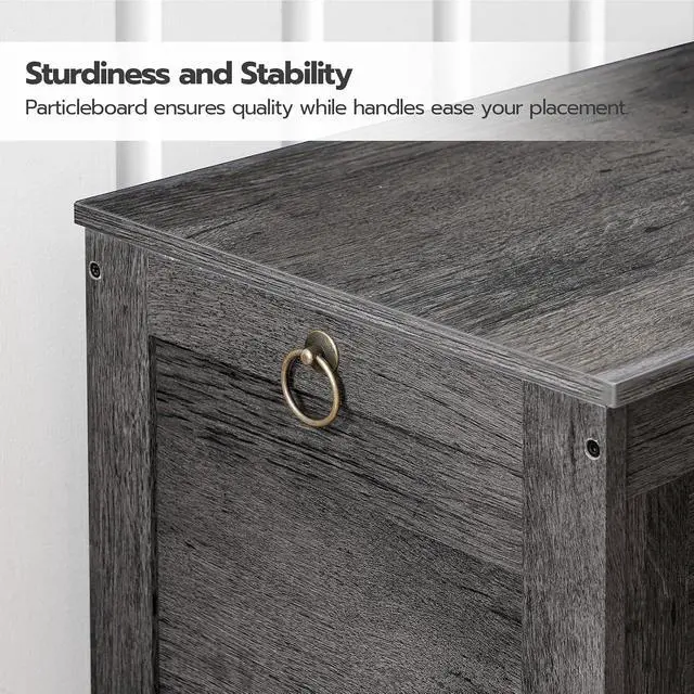 Alt view image 6 of 7 - Toy Box, Retro Wooden Look Storage Chest with Safety Hinge, Entryway Storage Bench Supports 220 lb, 29.9 x 15.7 x 18.9 Inches Toy Chest Organizer, Easy Assembly, Charcoal Black BC75CW01G1
