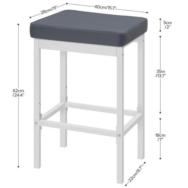 Alt view image 3 of 7 - Bar Stools, 24.8-Inch Height Stools, Breakfast Bar Stools, Kitchen Bar Chairs, 2" Thick Upholstery, for Kitchen, Dining Room, Cafe, Bar Counter, White and Gray WG21BY01