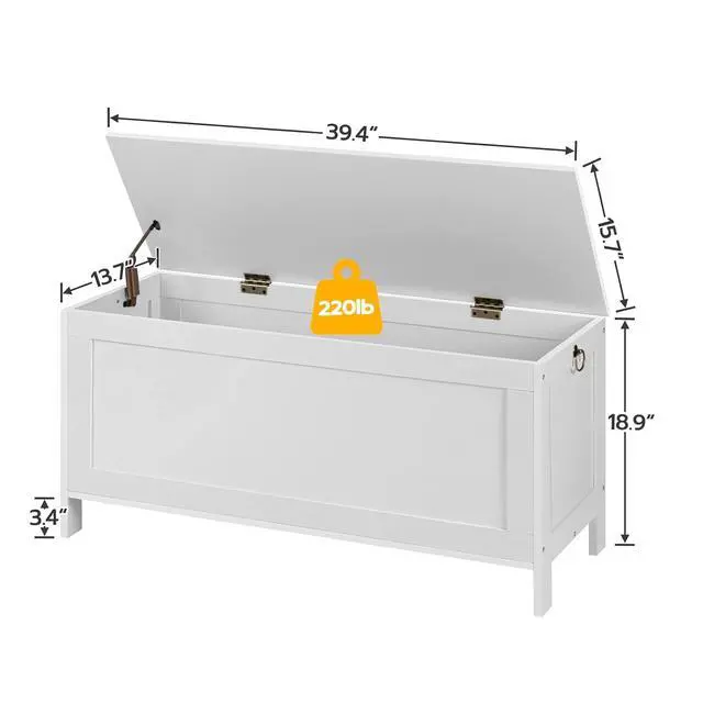 Alt view image 7 of 7 - Toy Box, Retro Wooden Look Storage Chest with Safety Hinge, Entryway Storage Bench Supports 220 lb, 39.4 x 15.7 x 18.9 Inches Toy Chest Organizer, Easy Assembly (White)