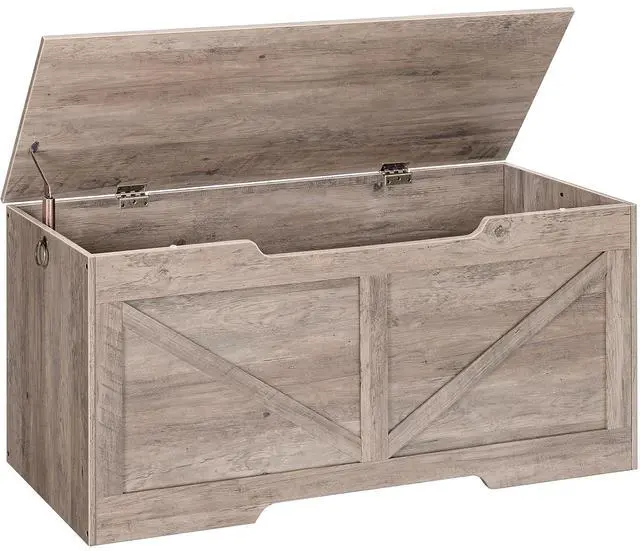 Main image of Storage Bench, 43.3 Retro Wooden Storage Chest with U-Shaped Cut-Out Pull, Safety Hinge, Supports 220 lb and Easy Assembly for Toy Box Organizer (Greige) BG772CW01