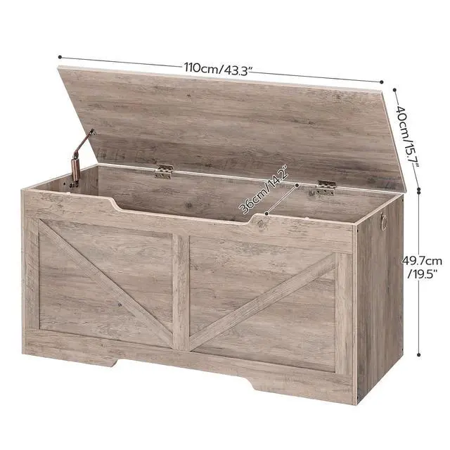 Alt view image 6 of 7 - Storage Bench, 43.3 Retro Wooden Storage Chest with U-Shaped Cut-Out Pull, Safety Hinge, Supports 220 lb and Easy Assembly for Toy Box Organizer (Greige) BG772CW01