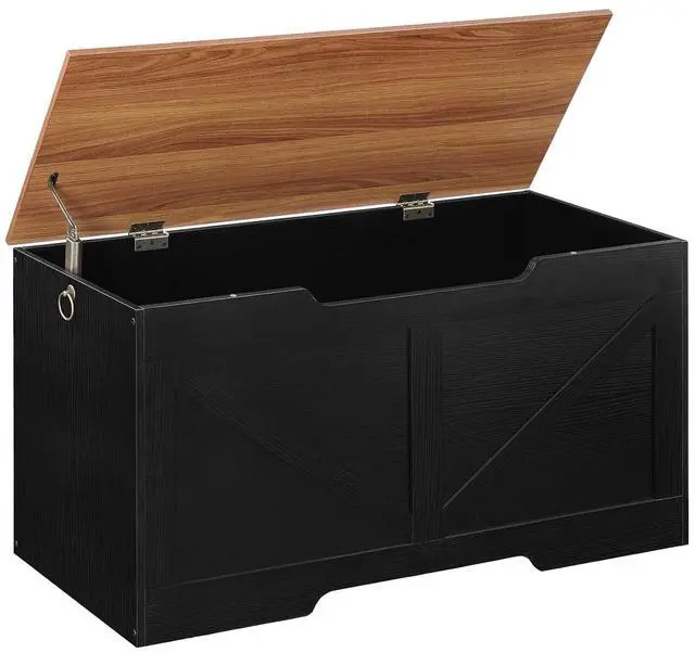 Main image of Storage Bench, 39.4" Retro Wooden Storage Chest with U-Shaped Cut-Out Pull, Safety Hinge, Supports 220 lb and Easy Assembly for Toy Box Organizer (Black and Walnut) BH771CW01