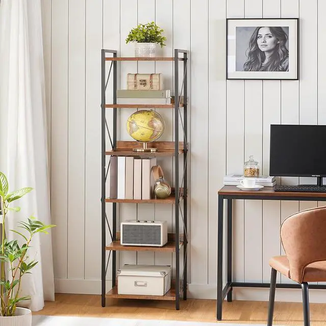 Alt view image 2 of 7 - Bookshelf, 6-Tier Industrial Bookcase, Book Shelf Storage Organizer, Tall Bookshelf with Metal Frame for Living Room, Bedroom, Home Office, Kitchen, Rustic Brown and Black BF72SJ01