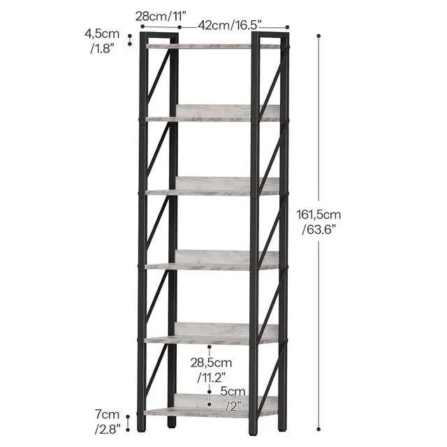 Alt view image 3 of 7 - Bookshelf, 6-Tier Industrial Bookcase, Book Shelf Storage Organizer, Tall Bookshelf with Metal Frame for Living Room, Bedroom, Home Office, Kitchen, Greige and Black BG72SJ01