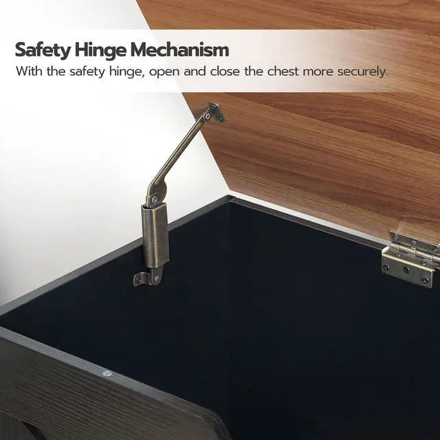 Alt view image 4 of 7 - Storage Bench, 39.4" Retro Wooden Storage Chest with U-Shaped Cut-Out Pull, Safety Hinge, Supports 220 lb and Easy Assembly for Toy Box Organizer (Black and Walnut) BH771CW01