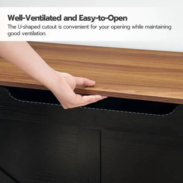 Alt view image 6 of 7 - Storage Bench, 39.4" Retro Wooden Storage Chest with U-Shaped Cut-Out Pull, Safety Hinge, Supports 220 lb and Easy Assembly for Toy Box Organizer (Black and Walnut) BH771CW01