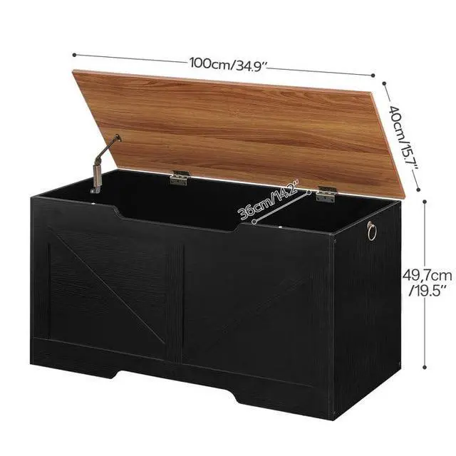 Alt view image 7 of 7 - Storage Bench, 39.4" Retro Wooden Storage Chest with U-Shaped Cut-Out Pull, Safety Hinge, Supports 220 lb and Easy Assembly for Toy Box Organizer (Black and Walnut) BH771CW01
