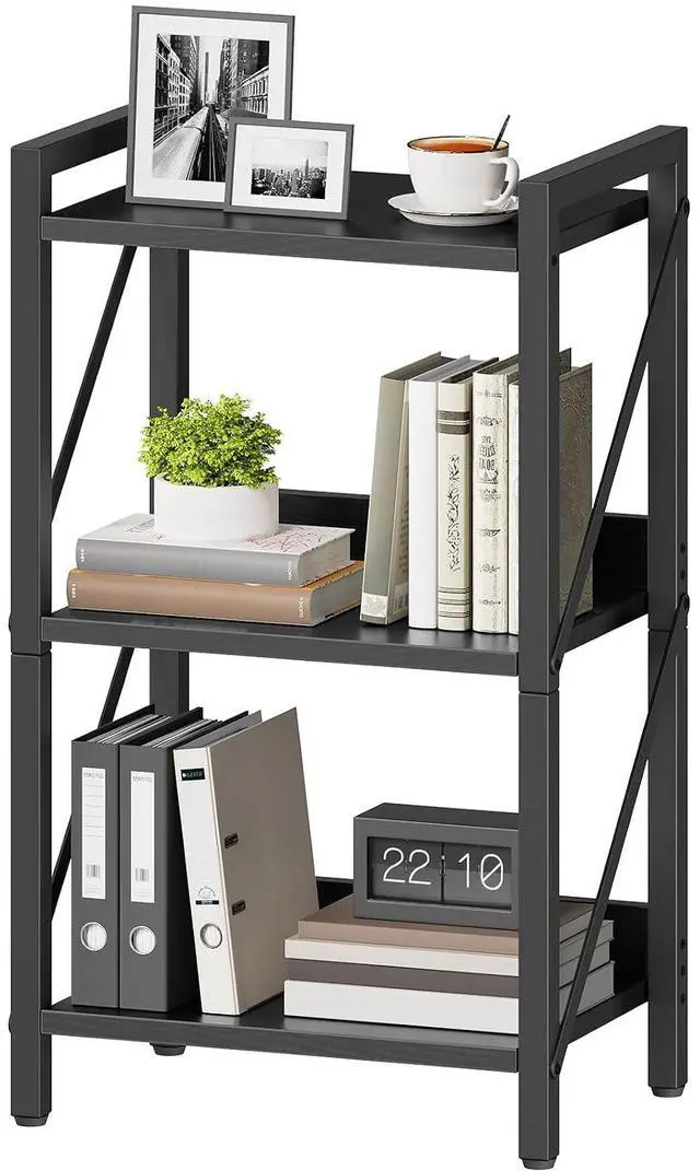 Main image of Bookshelf, 3-Tier Industrial Bookcase, Book Shelf Storage Organizer, Small Bookshelf with Metal Frame for Living Room, Bedroom, Home Office, Kitchen, Black BB71SJ01