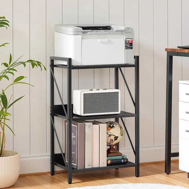 Alt view image 2 of 7 - Bookshelf, 3-Tier Industrial Bookcase, Book Shelf Storage Organizer, Small Bookshelf with Metal Frame for Living Room, Bedroom, Home Office, Kitchen, Black BB71SJ01