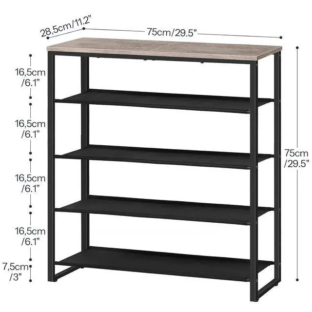 Alt view image 2 of 7 - Shoe Rack, 5 Tier Shoe Storage Organizer with 4 Oxford Fabric Shelves and Top Panel, Holds 16-20 Pairs of Shoes, for Entryway and Closet, Industrial, Greige and Black BG50XJ01