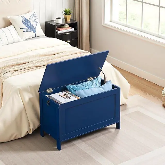 Alt view image 2 of 7 - Toy Box, Retro Wooden Look Storage Chest with Safety Hinge, Entryway Storage Bench Supports 220 lb, 29.9 x 15.7 x 18.9 Inches Toy Chest Organizer, Easy Assembly (Blue) BU75CW01G1