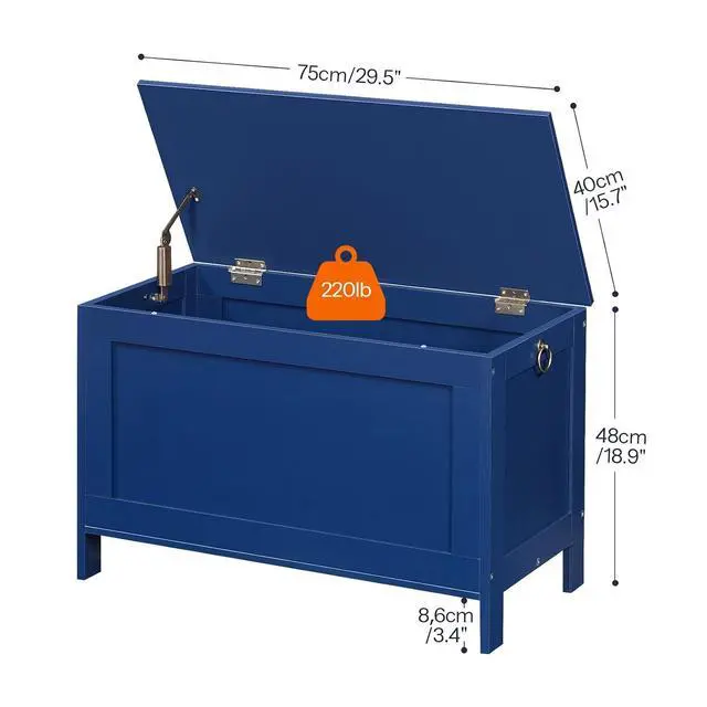 Alt view image 3 of 7 - Toy Box, Retro Wooden Look Storage Chest with Safety Hinge, Entryway Storage Bench Supports 220 lb, 29.9 x 15.7 x 18.9 Inches Toy Chest Organizer, Easy Assembly (Blue) BU75CW01G1