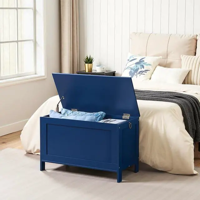 Alt view image 5 of 7 - Toy Box, Retro Wooden Look Storage Chest with Safety Hinge, Entryway Storage Bench Supports 220 lb, 29.9 x 15.7 x 18.9 Inches Toy Chest Organizer, Easy Assembly (Blue) BU75CW01G1