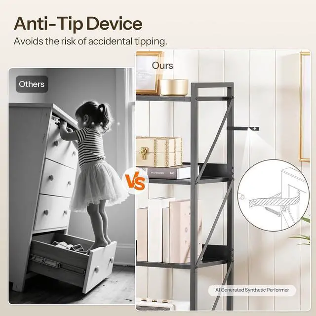 Alt view image 7 of 7 - Bookshelf, 5-Tier Industrial Bookcase, Book Shelf Storage Organizer, Tall Bookshelf with Metal Frame for Living Room, Bedroom, Home Office, Kitchen, Black BB73SJ01