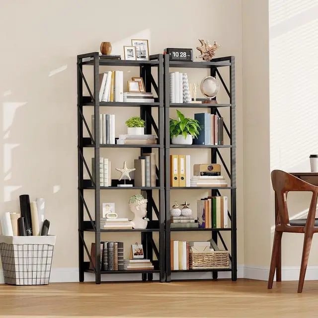 Alt view image 2 of 7 - Bookshelf, 6-Tier Industrial Bookcase, Book Shelf Storage Organizer, Tall Bookshelf with Metal Frame for Living Room, Bedroom, Home Office, Kitchen, Black BB72SJ01