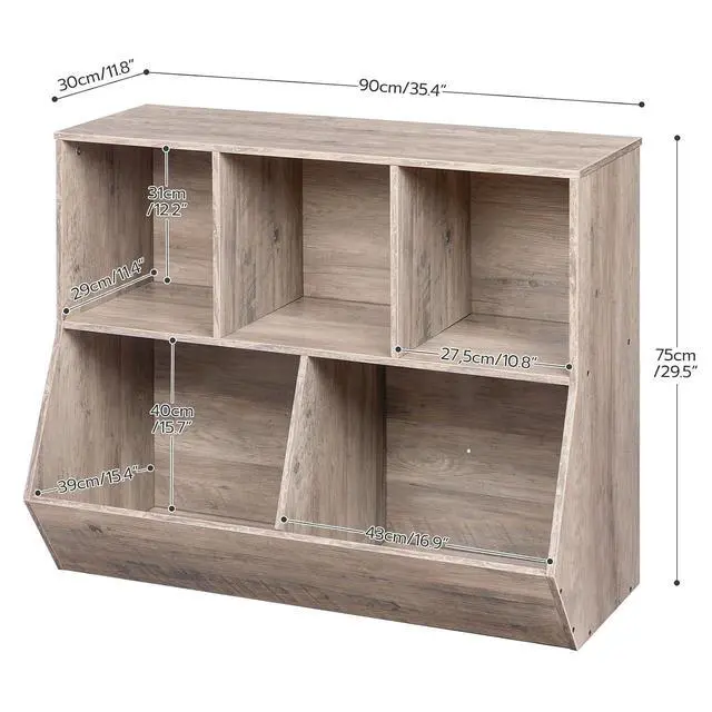 Alt view image 3 of 7 - Kids Bookshelf, Bookcase Footboard, Toy Storage Cubby, Children's Toy Shelf, 35.4" L Toy Storage Cabinet, Fit for Children's Room, Playroom, Hallway, Kindergarten, Greige BG32CW01