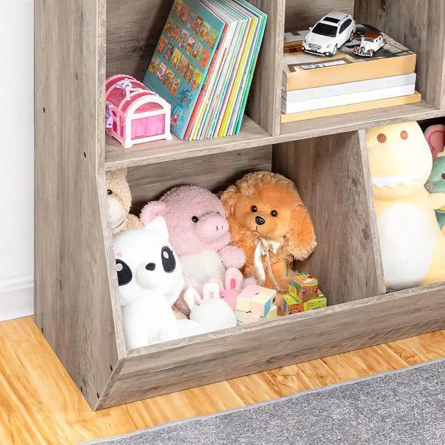 Alt view image 7 of 7 - Kids Bookshelf, Bookcase Footboard, Toy Storage Cubby, Children's Toy Shelf, 35.4" L Toy Storage Cabinet, Fit for Children's Room, Playroom, Hallway, Kindergarten, Greige BG32CW01