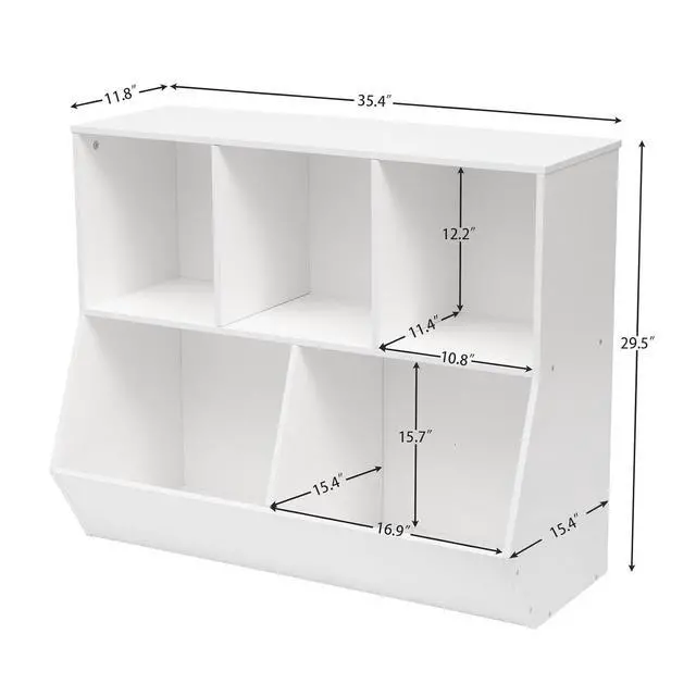 Alt view image 3 of 7 - Kids Bookshelf, Bookcase Footboard, Toy Storage Cubby, Children's Toy Shelf, 35.4" L Storage Cabinet, Fit for Children's Room, Playroom, Hallway, Kindergarten, White WT32CW01