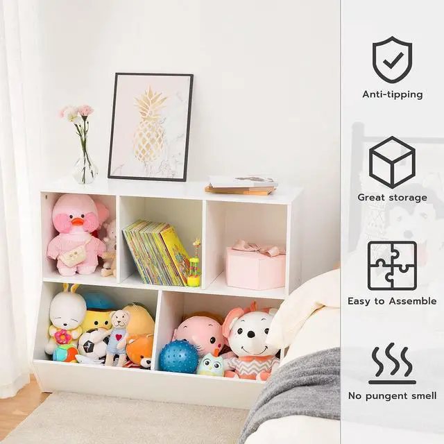 Alt view image 7 of 7 - Kids Bookshelf, Bookcase Footboard, Toy Storage Cubby, Children's Toy Shelf, 35.4" L Storage Cabinet, Fit for Children's Room, Playroom, Hallway, Kindergarten, White WT32CW01