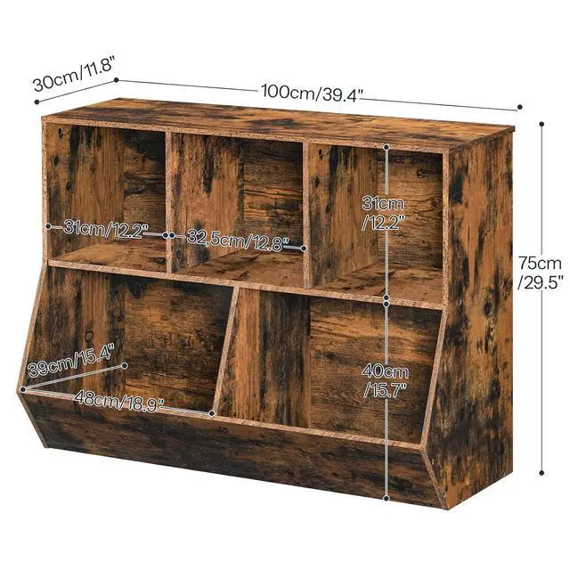 Alt view image 3 of 7 - Kids Bookshelf, Bookcase Footboard, Toy Storage Cubby, Children's Toy Shelf, 39.4" L Toy Storage Cabinet, Fit for Children's Room, Playroom, Hallway, Kindergarten, Rustic Brown BF132CW01