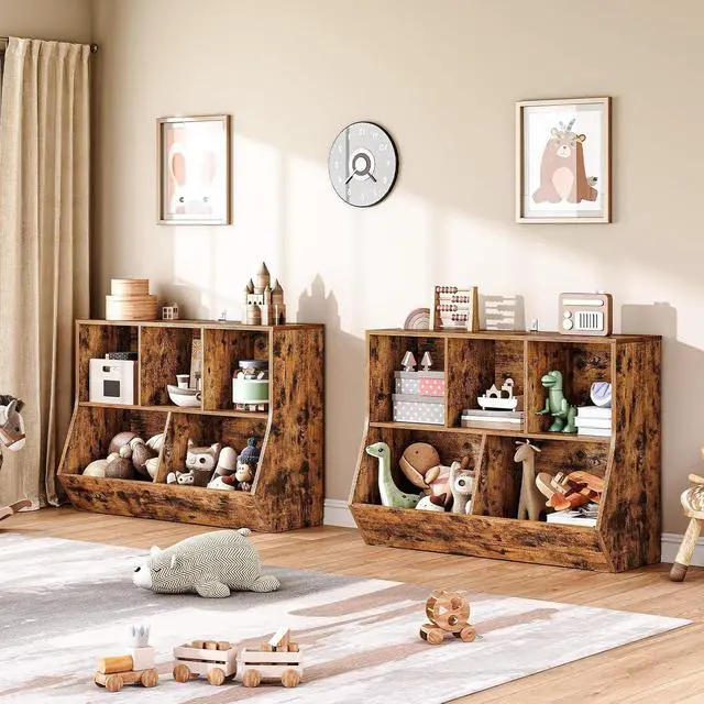 Alt view image 4 of 7 - Kids Bookshelf, Bookcase Footboard, Toy Storage Cubby, Children's Toy Shelf, 39.4" L Toy Storage Cabinet, Fit for Children's Room, Playroom, Hallway, Kindergarten, Rustic Brown BF132CW01