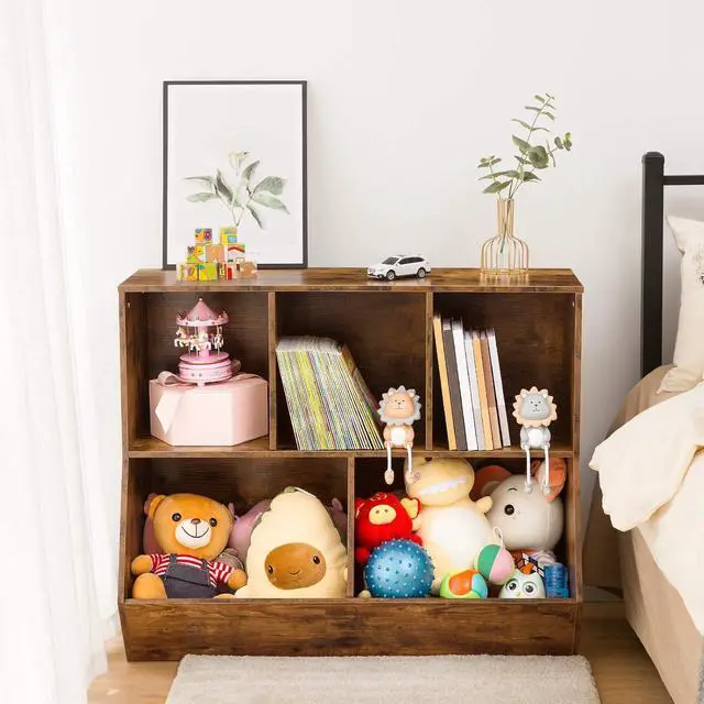 Alt view image 6 of 7 - Kids Bookshelf, Bookcase Footboard, Toy Storage Cubby, Children's Toy Shelf, 39.4" L Toy Storage Cabinet, Fit for Children's Room, Playroom, Hallway, Kindergarten, Rustic Brown BF132CW01