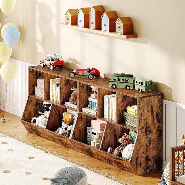 Alt view image 5 of 7 - Kids Bookshelf, Bookcase Footboard, Toy Storage Cubby, Children's Toy Shelf, 39.4" L Toy Storage Cabinet, Fit for Children's Room, Playroom, Hallway, Kindergarten, Rustic Brown BF132CW01