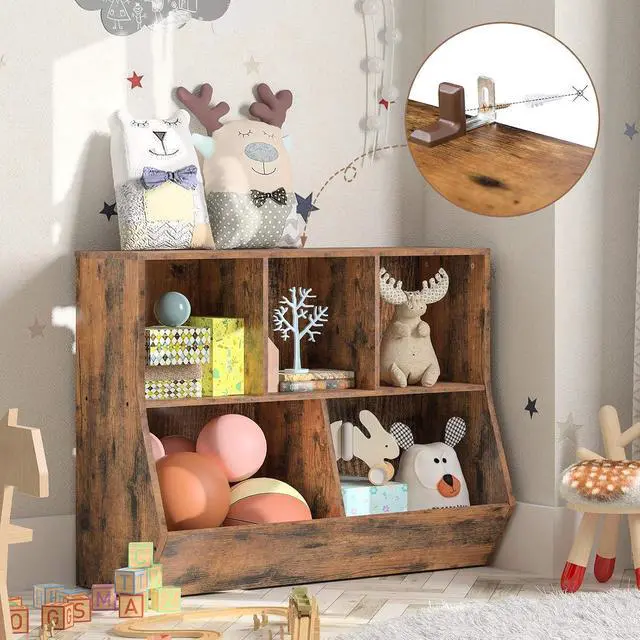 Alt view image 7 of 7 - Kids Bookshelf, Bookcase Footboard, Toy Storage Cubby, Children's Toy Shelf, 39.4" L Toy Storage Cabinet, Fit for Children's Room, Playroom, Hallway, Kindergarten, Rustic Brown BF132CW01