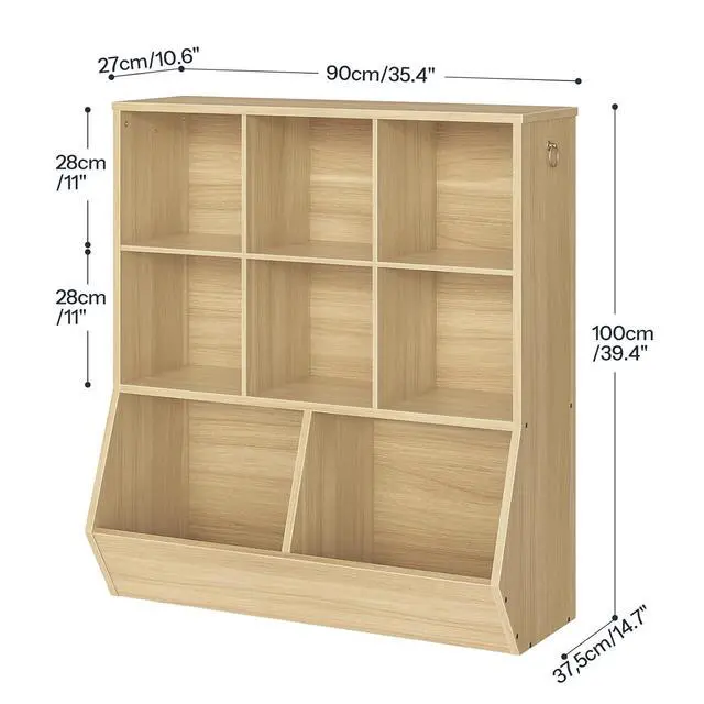 Alt view image 3 of 7 - Kids Bookshelf, Toy Storage Organzier with 8 Cubicles, Bookcase Footboard, Bookshelf for Kids, for Playroom, Nursery, Bedroom, and School, Natural NL35CW01G1