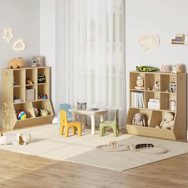 Alt view image 5 of 7 - Kids Bookshelf, Toy Storage Organzier with 8 Cubicles, Bookcase Footboard, Bookshelf for Kids, for Playroom, Nursery, Bedroom, and School, Natural NL35CW01G1