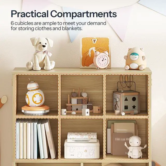 Alt view image 6 of 7 - Kids Bookshelf, Toy Storage Organzier with 8 Cubicles, Bookcase Footboard, Bookshelf for Kids, for Playroom, Nursery, Bedroom, and School, Natural NL35CW01G1
