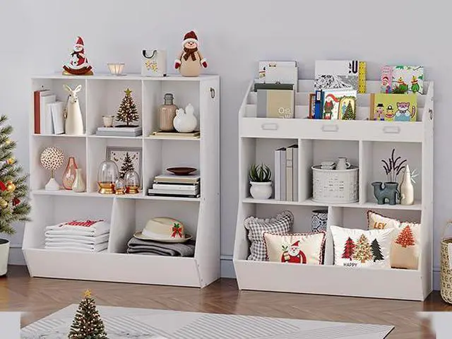 Alt view image 2 of 7 - Kids Bookshelf, Toy Storage Organzier with 8 Cubicles, Bookcase Footboard, Bookshelf for Kids, for Playroom, Nursery, Bedroom, and School, White WT35CW01G1