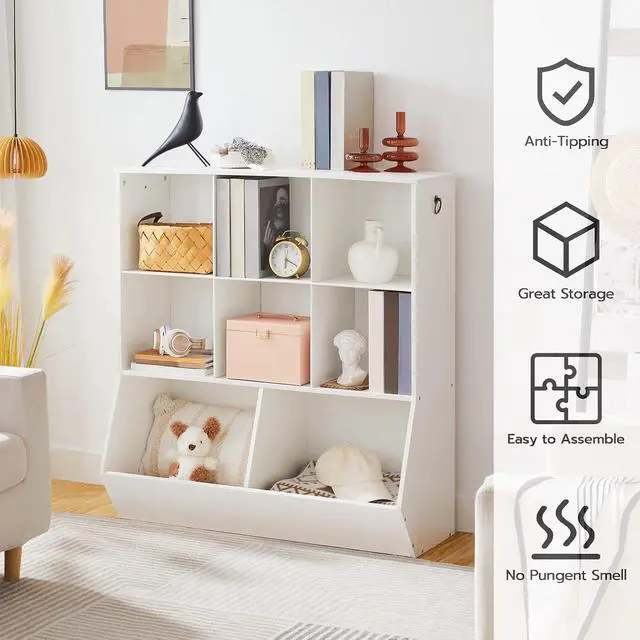 Alt view image 5 of 7 - Kids Bookshelf, Toy Storage Organzier with 8 Cubicles, Bookcase Footboard, Bookshelf for Kids, for Playroom, Nursery, Bedroom, and School, White WT35CW01G1
