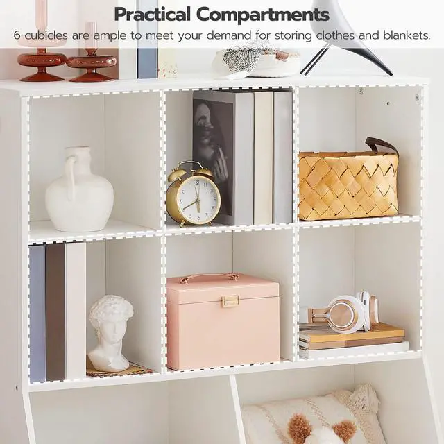 Alt view image 7 of 7 - Kids Bookshelf, Toy Storage Organzier with 8 Cubicles, Bookcase Footboard, Bookshelf for Kids, for Playroom, Nursery, Bedroom, and School, White WT35CW01G1