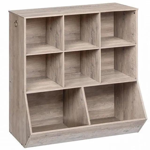 Main image of Kids Bookshelf, Toy Storage Cabinet, Kids Toy Organizer, 8 Cubicles, Bookcase Footboard, Bookshelf for Kids, for Playroom, Bedroom, Nursery, School, Greige BG35CW01G1
