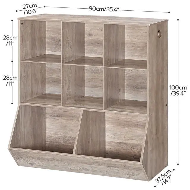 Alt view image 3 of 7 - Kids Bookshelf, Toy Storage Cabinet, Kids Toy Organizer, 8 Cubicles, Bookcase Footboard, Bookshelf for Kids, for Playroom, Bedroom, Nursery, School, Greige BG35CW01G1