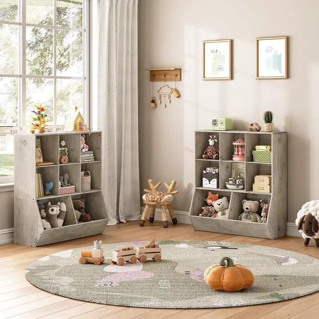 Alt view image 4 of 7 - Kids Bookshelf, Toy Storage Cabinet, Kids Toy Organizer, 8 Cubicles, Bookcase Footboard, Bookshelf for Kids, for Playroom, Bedroom, Nursery, School, Greige BG35CW01G1