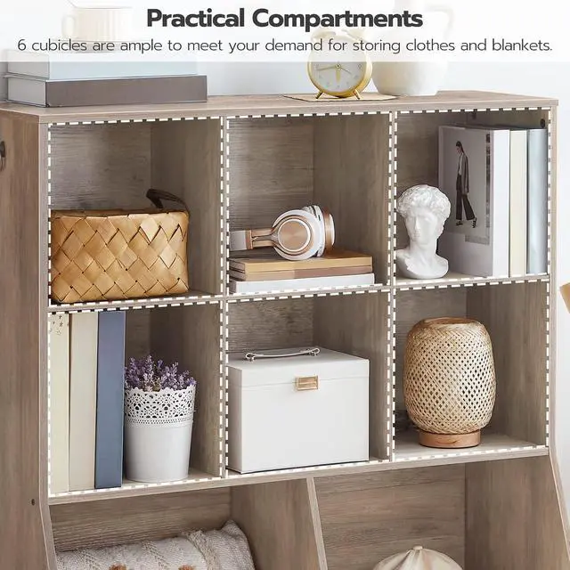 Alt view image 7 of 7 - Kids Bookshelf, Toy Storage Cabinet, Kids Toy Organizer, 8 Cubicles, Bookcase Footboard, Bookshelf for Kids, for Playroom, Bedroom, Nursery, School, Greige BG35CW01G1