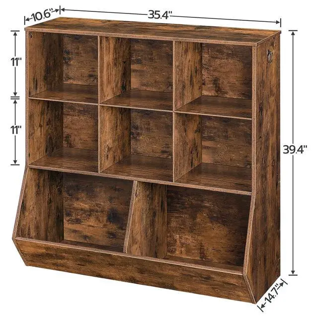 Alt view image 3 of 7 - Kids Bookshelf, Toy Storage Cabinet, Kids Toy Organizer, 8 Cubicles, Bookcase Footboard, Bookshelf for Kids, for Playroom, Bedroom, Nursery, School, Rustic Brown FG35CW01G1
