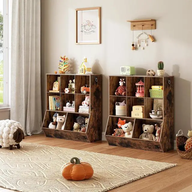 Alt view image 4 of 7 - Kids Bookshelf, Toy Storage Cabinet, Kids Toy Organizer, 8 Cubicles, Bookcase Footboard, Bookshelf for Kids, for Playroom, Bedroom, Nursery, School, Rustic Brown FG35CW01G1