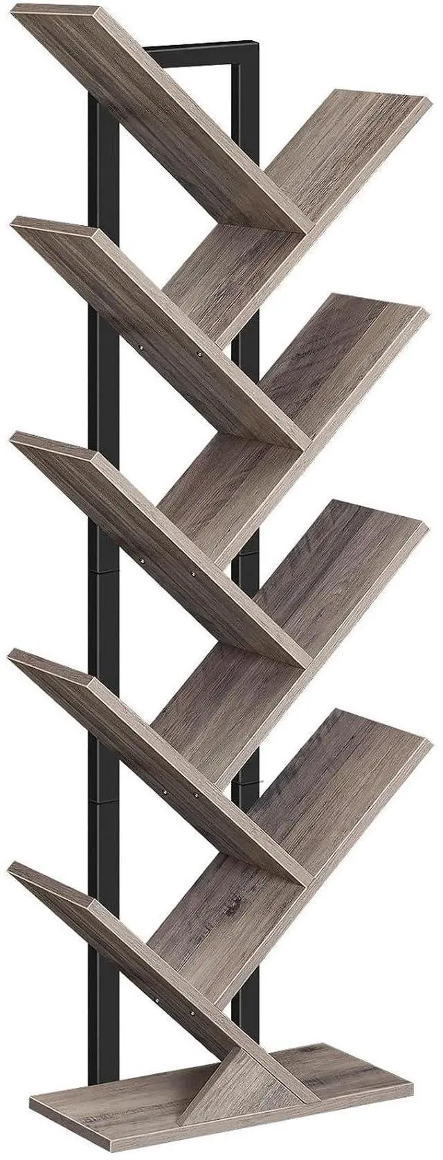Main image of Tree Bookshelf, 9-Tier Bookcase Wooden Shelves, Floor Standing Storage Rack, for Display of CDs, Books in Living Room, Home Office, Wood Storage Rack for Bedroom, Greige BG08SJ01G1
