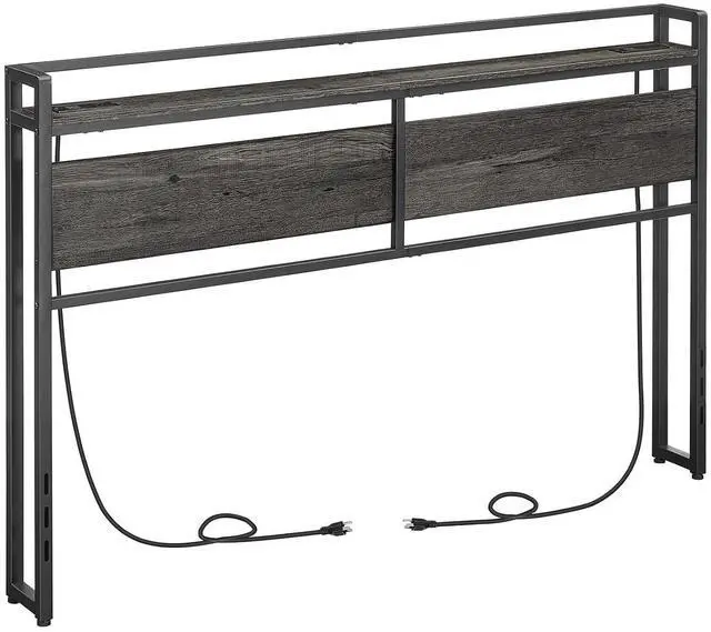 Main image of Headboard Queen Size, Headboard with 2 Outlets and 4 USB Ports, Adjustable Height, Storage Rack, Sturdy and Stable, Easy Assembly, Charcoal Gray and Black
