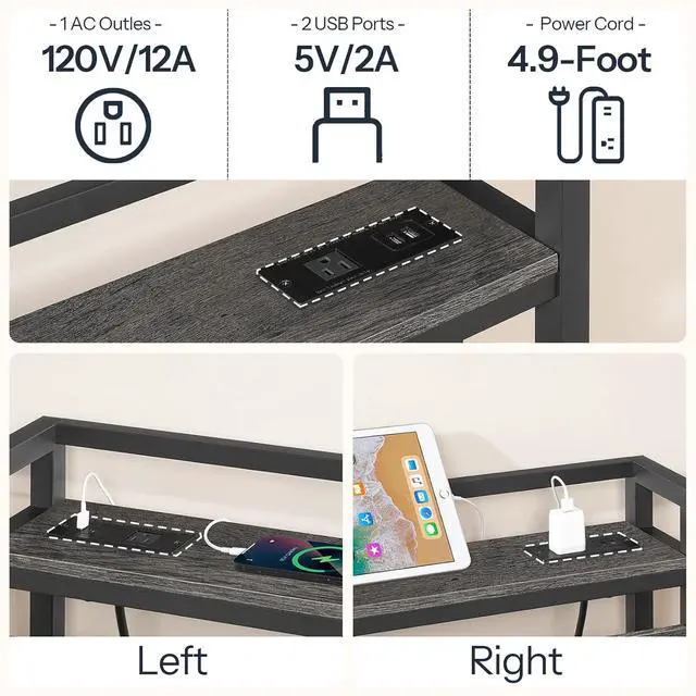 Alt view image 5 of 7 - King Size Headboard, Headboard with 2 Outlets and 4 USB Ports, Adjustable Height, Storage Rack, Sturdy and Stable, Easy Assembly, Charcoal Gray and Black