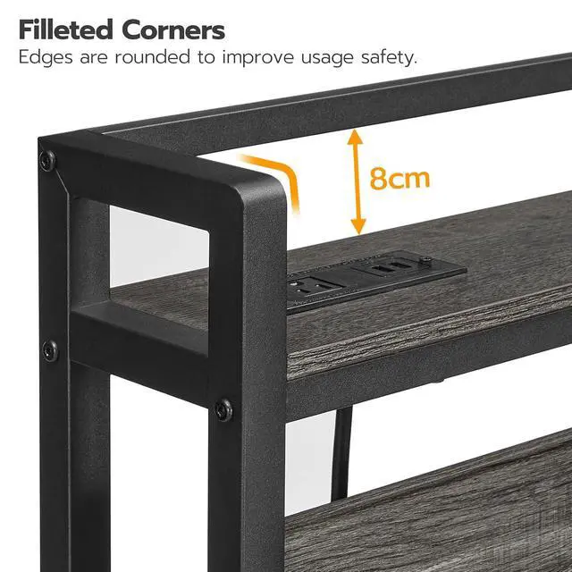 Alt view image 6 of 7 - Headboard Queen Size, Headboard with 2 Outlets and 4 USB Ports, Adjustable Height, Storage Rack, Sturdy and Stable, Easy Assembly, Charcoal Gray and Black