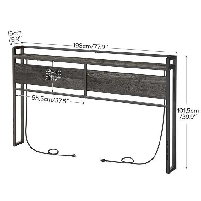 Alt view image 3 of 7 - King Size Headboard, Headboard with 2 Outlets and 4 USB Ports, Adjustable Height, Storage Rack, Sturdy and Stable, Easy Assembly, Charcoal Gray and Black